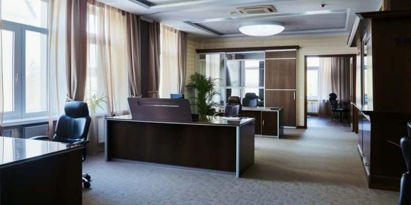 Wicker chair on blue rug