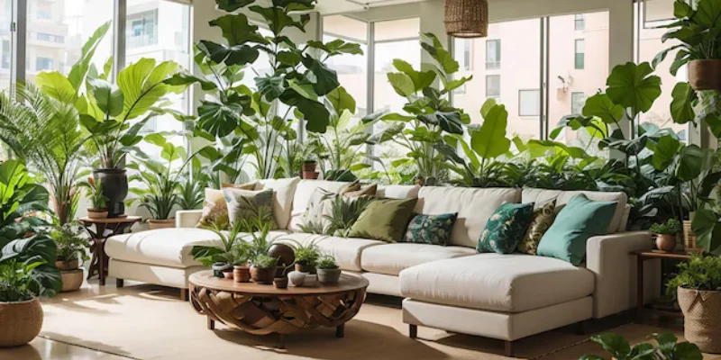 Wicker chair on blue rug